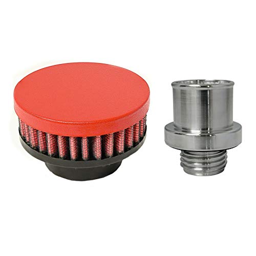 CFM Performance 1-0302-4 Baffled Billet Valve Cover Breather Filter Oil Cap compatible with '06-20 Jeep Grand Cherokee SRT-8 SRT 6.1 6.4 HEMI (Not Hellcat) (Wrinkle Red)