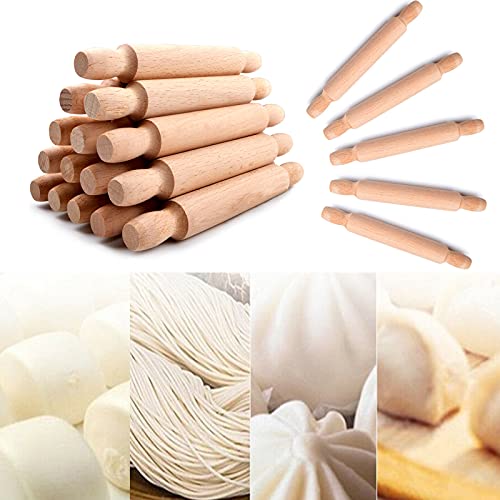 20 Pieces Mini Rolling Pins for Crafts, 6 Inches Small French Rolling Pins Wooden Dough Roller Long Kitchen Baking Rolling Pin kids Rolling Pins with Thickness Rings for Baking, Fondant and Play