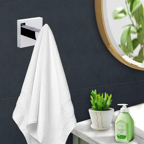 iBathUK Epsom Square Round Robe Hook, Stainless Steel Bathroom Towel Hook, Heavy Duty Wall Door Coat Hook Bedroom Kitchen- Chrome - Image 2