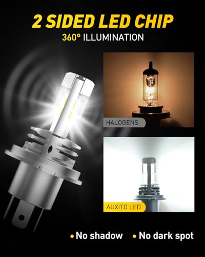 Image of AUXITO H4 Light Bulb Hi /Low for Motorcycle, 400% Brighter, 9003 Bulb 6000K Cool White H4 Fog Light Fanless, Plug and Play, Pack of 1