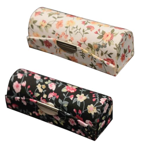 2 peças de estojo floral para batom com espelho, porta-batom vintage com compartimento único, organizador de maquiagem de viagem para mulheres (preto e branco)