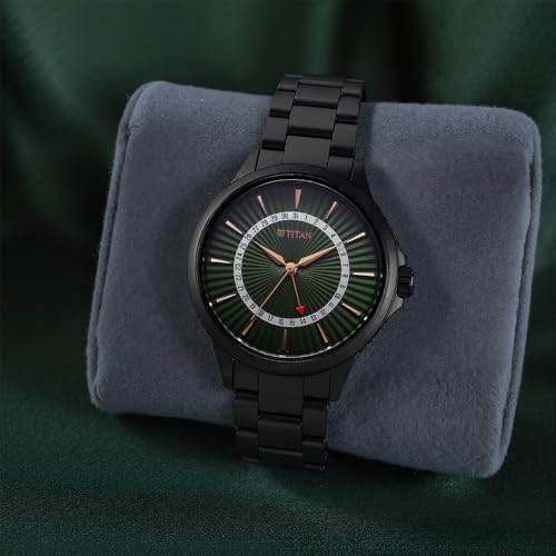 Image of Titan Karishma Quartz Analog with Date Green Dial Stainless Steel Strap Watch for Men