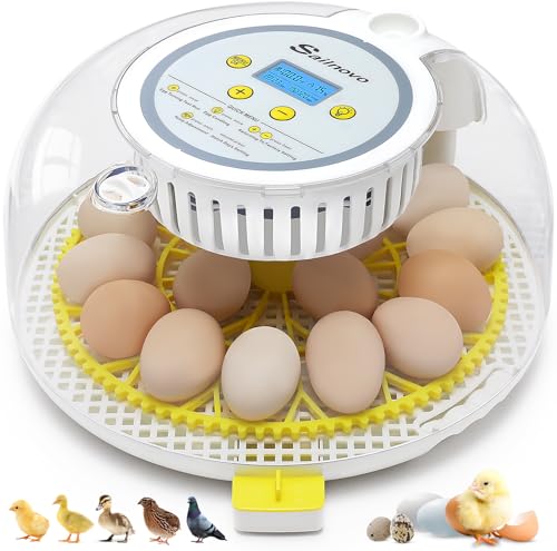 Sailnovo Incubadora Automatica de 18 Huevos Totalmente Automática, Pantalla ℉, Días de Eclosión, Nivel de Humedad, Rotación y Parada Automáticas, Vela de Huevo – Vista de 360° Incubadora