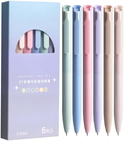 Jel kalem, günlük tutmak için, hızlı kuruyan mürekkep, renkli yazı gereçleri seti, 6 adet 0,5 mm uç, kolay hareket eden çok renkli tükenmez kalem, yazı masası aksesuarı, notlar, kaligrafi, eskizler - Görsel 1