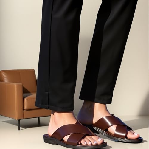 Image of Greentech's The Minimals Cross Strap Casual Sandals /Slippers for Men | Lightweight, Durable and Flexible Sandals | PU Double Strap I Cushioned Insole I Comfortable I