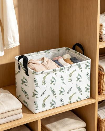 Image of Essme Rectangular Leaves Basket,Kids Storage Bins Organizer with Handles for Girls Room Decor, Gift Basket,Shelf Basket.(Leaves)