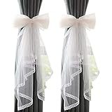 Turbokey 2 Pcs Lace Curtain Tiebacks Sweet Bowknot Curtain Holdbacks Buckles Nursery Home Decor, Ribbon Drape Holder Wedding Birthday Party Decoration for Home Decorative (White)