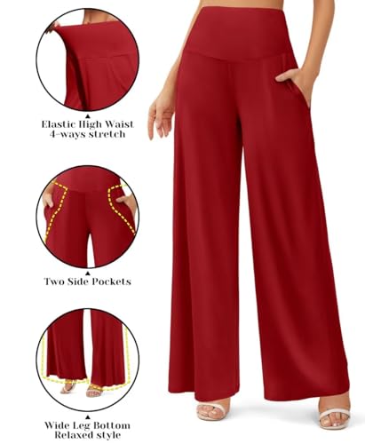 JZC Women's Palazzo Lounge Pants Casual Wide Leg Pants High Waist Flowy Toursers with Pockets