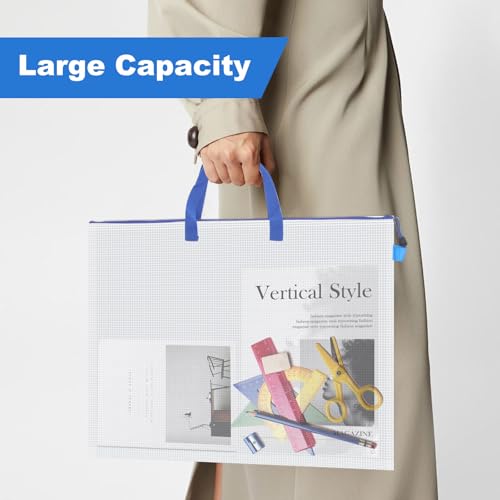 Image of JMIATRY 10 PCS Plastic Art Portfolio Bag 18 x 24 Inch Art Portfolios Folder Case Blue Art Poster Storage Bag Container for Poster, Scrapbook, Keepsake and Bulletin Board