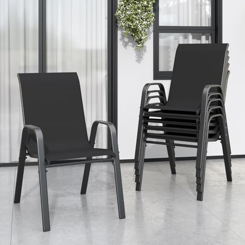 Image of Patio Chairs Set of 6, Stackable Outdoor Dining Chairs for All Weather Textilene Fabric & Metal Frame, Outdoor Chairs Set for Backyard Deck Garden