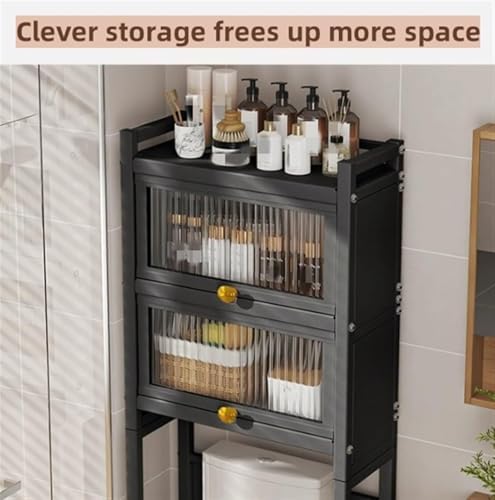 White Floor Standing Toilet Rack with Flip-Door, Dustproof Cabinet & Adjustable Non-Slip Feet, Space-Saving Storage Shelf for Bathroom Organization (50x25x167 cm)