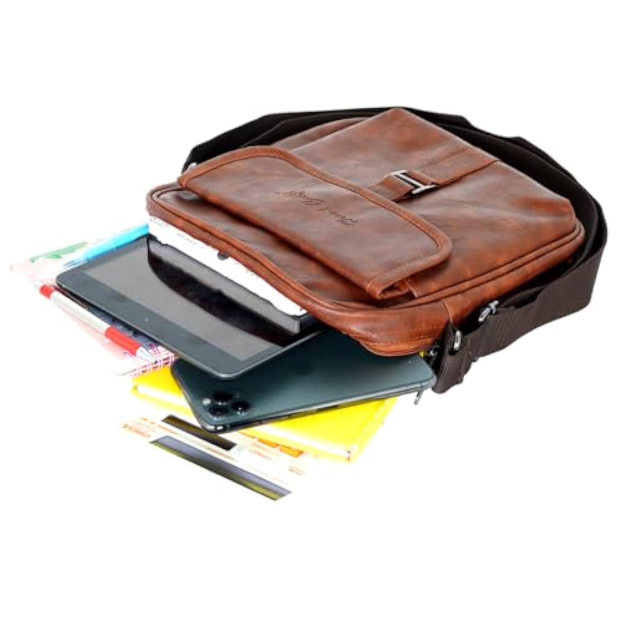 Luxury Leather Cross Body Sling Messenger Bag with Tablet Compartment