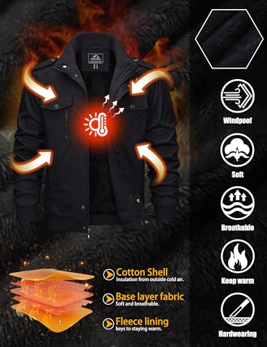 TACVASEN Men's Winter Jacket-Fleece Cotton Military Coat Thicken Casual Cargo Bomber Jacket2