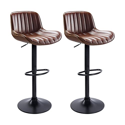 Zouron Tabouret de Bar Lot de 2, Chaise de Bar en Similicuir avec Repose-Pieds, Tabouret Bar Hauteur Réglable et Pivotant 360°pour Bistrot Comptoir, Brun Cover