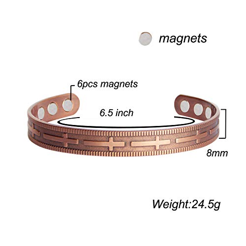 Copper Cross Christian Bracelet For Men Women 6.5" Adjustable With 6 Powerful Magnets For Mom, Dad, Wife And Husband On Anniversary Birthday Holiday #TOP3