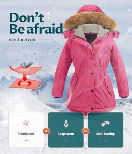 Image of CREATMO US Girl's Long Winter Warm Parka Sherpa Trimmed Collar Puffer Ski Jacket Coat