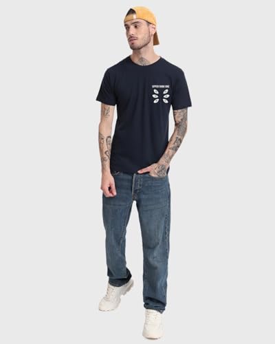 Image of Bewakoof Men's Kokushibo Graphic Print Cotton T-Shirt- Regular Fit, Round Neck, Half Sleeves 582457 Blue XL