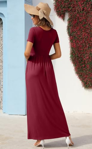 Image of GRECERELLE Womens Summer Long Maxi Dresses 2026 Short Sleeve V Neck Casual Button Dress with Pockets
