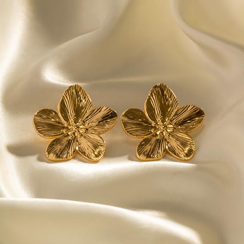 Gold Silver Vintage Flower Earrings Small Fragrant Camellia Flower Chunky Stud Earrings Delicate Large Floral Jewelry Gift for Women4