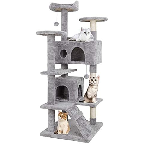 Saicool 55 inches Heavy Duty Multi-Level Cat Tree Tower with Condo Furniture & Scratching Posts for Kittens Play Rest (Light Grey) Cover