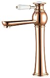Retro Bagno Rubinetto Miscelatore Monocomando Lavabo Rosa Oro Rosso Sanlingo Serie KOBA