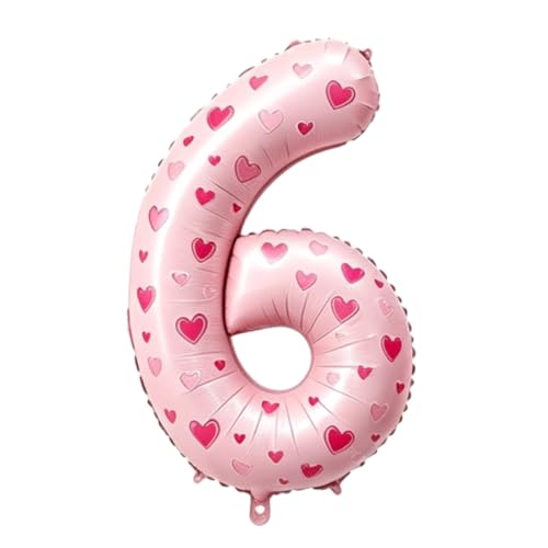 Image of 40 Inch Pink Heart Shaped Stickers Number 6 Balloon Happy Birthday Party Decorations Big Foil Number Balloons for Birthday Anniversary Party Supplies，Light pink 6