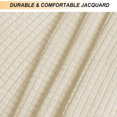 Image of NeColorLife Stretch Ottoman Cover Square Oversized Soft Knitted Jacquard Thick Covers for Large Square Ottoman Storage Stool Furniture Protector Beige X-Large