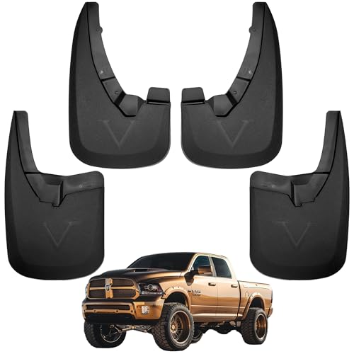 Image of Mud Flaps for Trucks | Fits 2009-2018 Dodge Ram 1500 Without Fender Flares, Front & Rear Splash Mud Guards, 4PC-Black