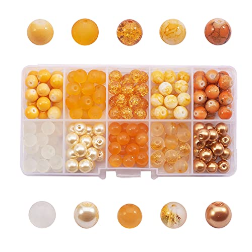 UR URLIFEHALL Lot de 200 perles rondes en verre jaune - 10 styles - 8 mm - Pour la fabrication de bijoux - Fournitures de projets d'artisanat Cover