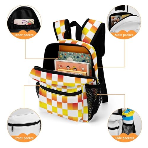 Gradient Fire White Checkers 13 Inch Backpack Lightweight Double Shoulder Bag with Zippers Unisex Daypack4