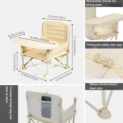 Image of Portable Folding Baby Dining Chair, Outdoor high Chair, Foldable Toddler Feeding seat with Sunshade and seat Belt