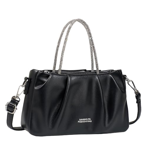 Bolsa Feminina Nuvem Detalhes Plissados - Bolsa Quadrada Transversal para Mão ou Ombro (Preto)