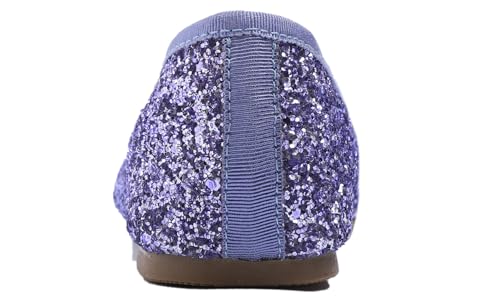 Feversole Round Glitter Ballerina, Damen Klassische Ballerinas Profilsohle Glänzende Ballerina Flach Glänzende Lavendel 38
