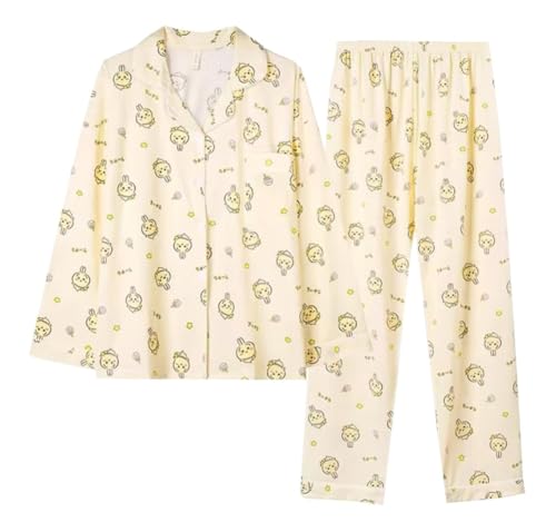 Cartoon Pajamas Set Petite Women Girls 2 Piece Pjs Sets Long Sleeve Sleepwear Nightwear Shirt and Pants Set