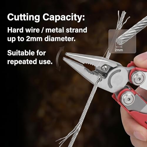 Image of 21-in-1 Multitool Pliers & Scissors w /Tungsten Cutters, Self-Locking | Durable EDC Set for Camping, DIY & Outdoor Survival, Pocket-sized Repair Kit, Brick Red