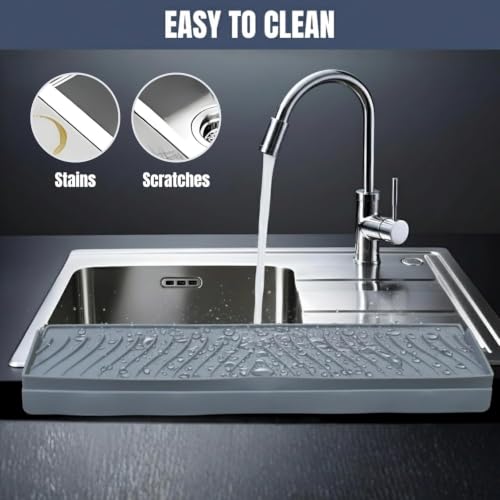 Image of Silicone Sink Splash Guard 2 Piece Set Waterproof Kitchen Faucet Splash Guard Fast Drying Sink Mat for Bathroom Kitchen Counter Water Protection Organizer