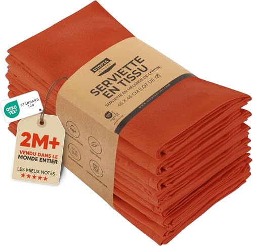 Utopia Kitchen Serviettes de Table en Tissu [12 Pack, Orange] 46x46 cm en Coton Mélangé Lavable...