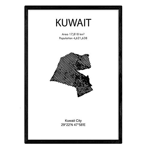 Nacnic Affiche du Koweït. Feuilles de pays et continents. format A4
