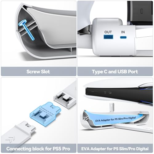 Tokluck Soporte Horizontal para PS5 Pro/Slim Disc y Digital, Soporte de Refrigeración para PS5 con Cargador para Playstion 5, Suporte Horizontal para PS5 Slim y Pro (No Apto con 2020 PS5 Normal) - imagen 7