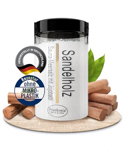 Frankonia BATH & SPA Sauna Salz Peeling Sandelholz – 400 g Meersalz-Körperpeeling mit Jojobaöl & Vitamin E – Dusch- & Body Scrub für alle Hauttypen – Vegan & ohne Parabene
