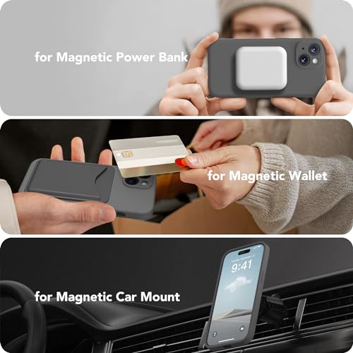 Image of Magnetic for iPhone 14 Case, Compatible with MagSafe, [Full Camera Protection] [Screen Protector] Silicone Shockproof Protective Phone Case for iPhone 14 6.1 inch, Dark Gray