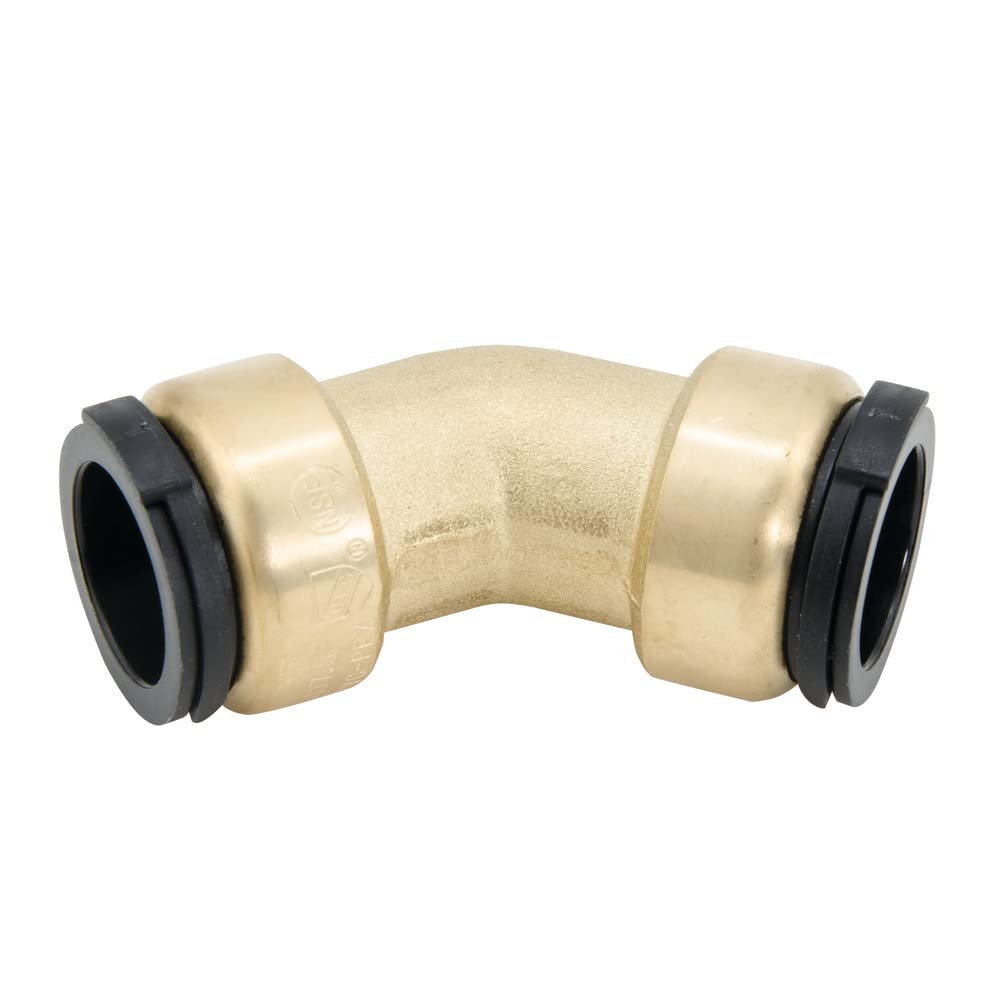 Watts LF4722-18 AquaLock Brass Series, 1" CTS x 1" CTS Lead-Free Brass 45° Elbow Connector, O-Ring, Quick Push-to-Connect Design, Tool-Free Installation