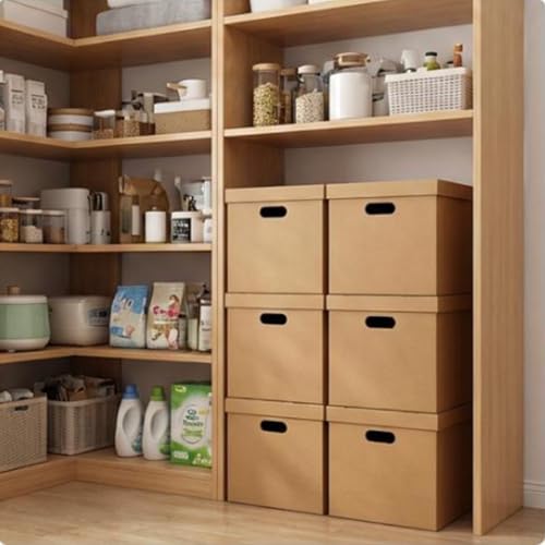 Image of Schliersee Moving Boxes Set of 7, 13.4x13x13 Brown Square Corrugated Record Boxes Reinforced Handles with Removable Lid for Storage, Packaging, Moving, Carrying