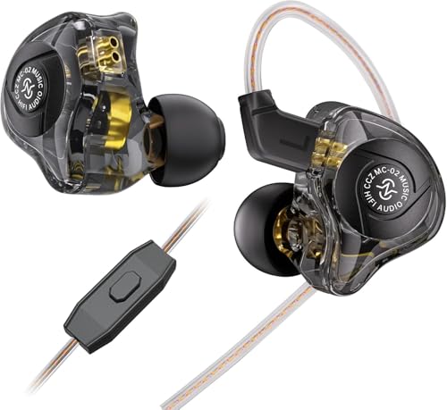 keephifi CCZ MC02 Auriculares con Cable, Auriculares Gaming 10mm DD de Doble Imán, In Ear con Cable y Microfono, In Ear Monitor Jack 3.5, Diafragma de Pet Graves Profundos IEMs para Gaming, PS5