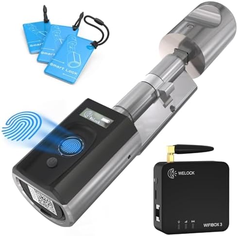 WELOCK Fingerabdruck Türöffner Türschloss Fingerprint Scanner Schloss Elektronischer Schließzylnder IP65 Biometrischer mit RFID-Chipkarte Bluetooth WiFi Verbindung Inklusive wifibox3-Kit