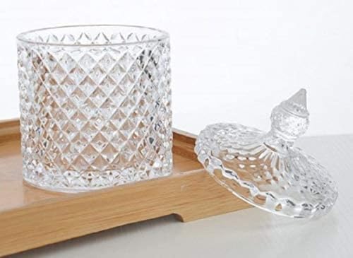 Image of bellemax Box Pattern Crystal Candy Jar with Lid | Decorative Glass Storage Container for Candy, Chocolates, Cookies, Dry Fruits & Snacks | Elegant Crystal Cut Design for Home Kitchen (Pack of 1)