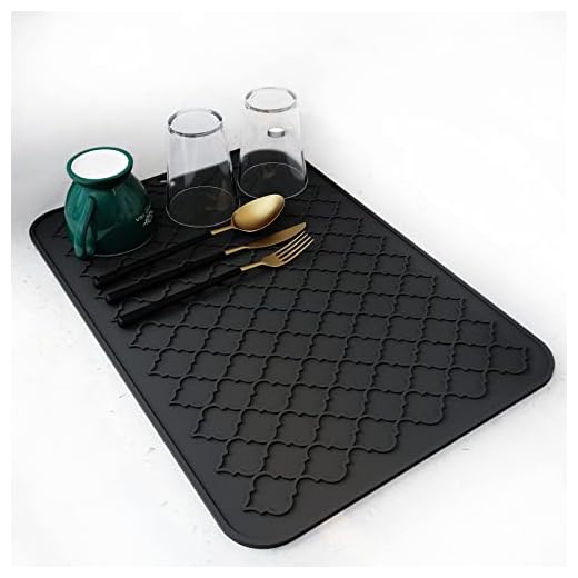 AMOAMI-Dish Drying Mats for Kitchen Counter Heat Resistant Mat Kitchen Gadgets Kitchen Accessories (12" x 16, BLACK)