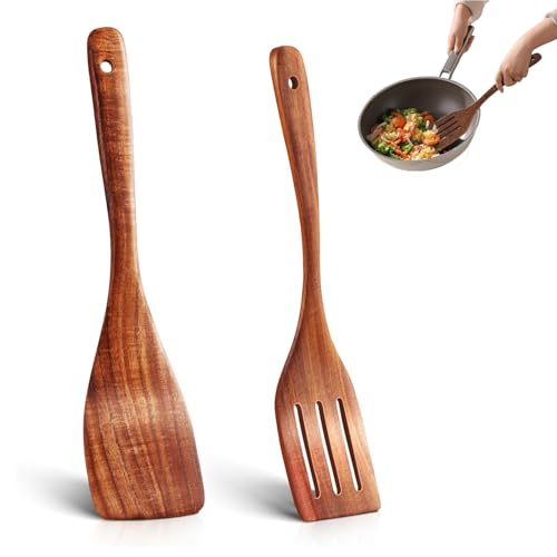 Pfannenwender Holz Zweiteiliges Spatelset HitzebestäNdig; Holz Pfannenwender Spatel;Pfannenwender Olivenholz Set;HolzkochlöFfel EnthäLt Einen Spatel Und Einen Schlitzspatel Zum Kochen Und PfannenrüHre
