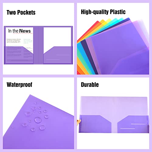 Eoout 24Pcs Plastic Pocket Folders With 2 Pockets For Office Students And School, Letter Size, A4 Size, 8 Assorted Colors #TOP3