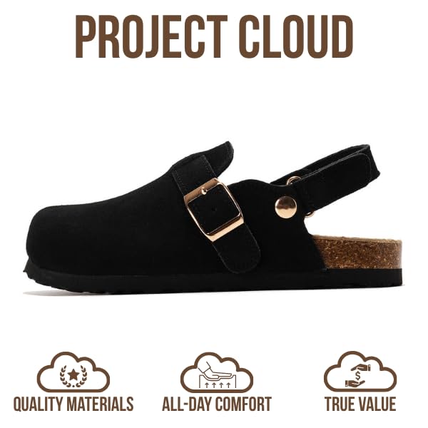 Image of Project Cloud Kids Clogs 100% Genuine Leather with Natural Cork Footbed & Memory Foam Insole Arch Support - Non-Slip Clogs for Kids - Slippers Sandals for Boys & Girls Footwear